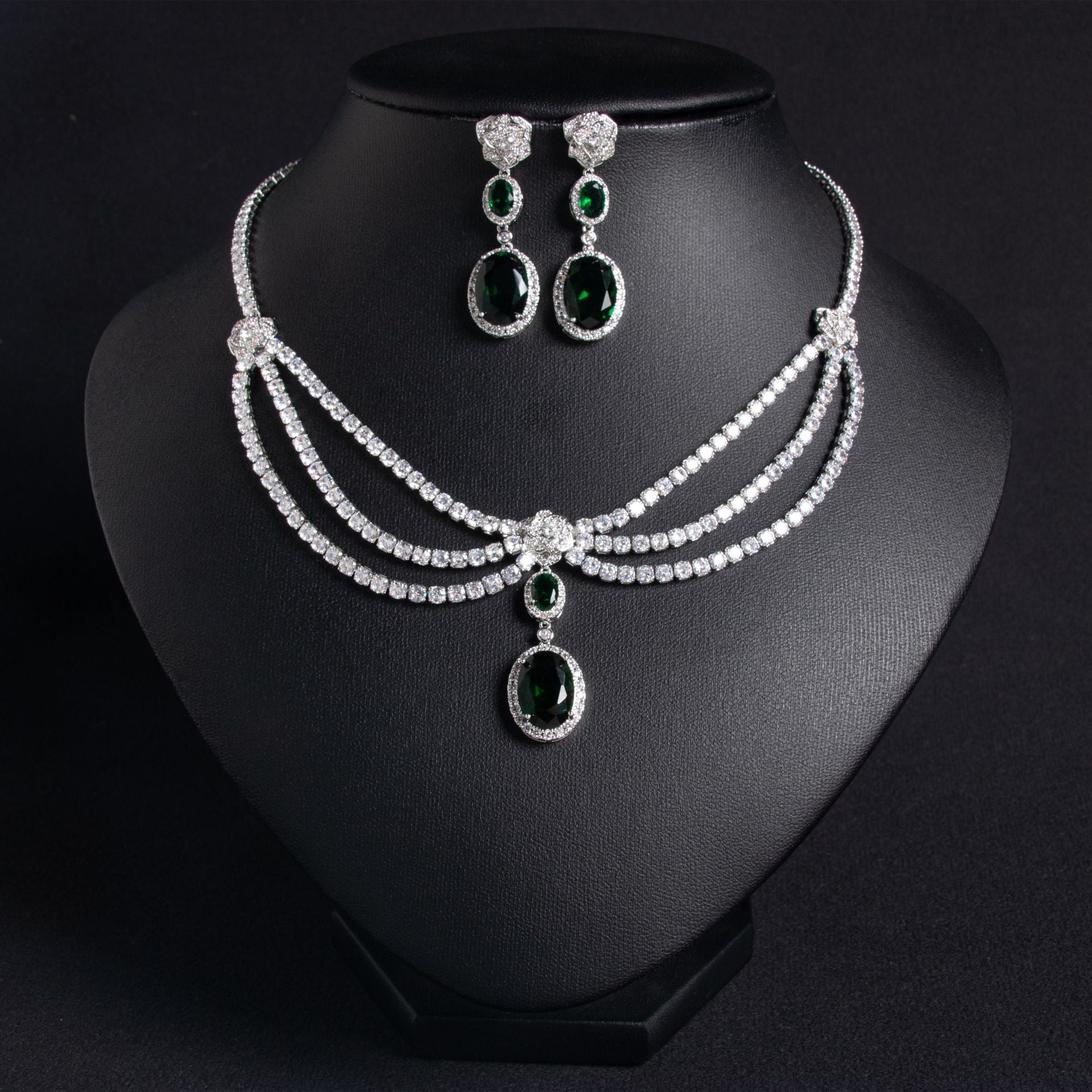 Luxury Yellow Gemstone Triple-Strand Necklace Set for Women – Crystal Jewelry with Matching Earrings