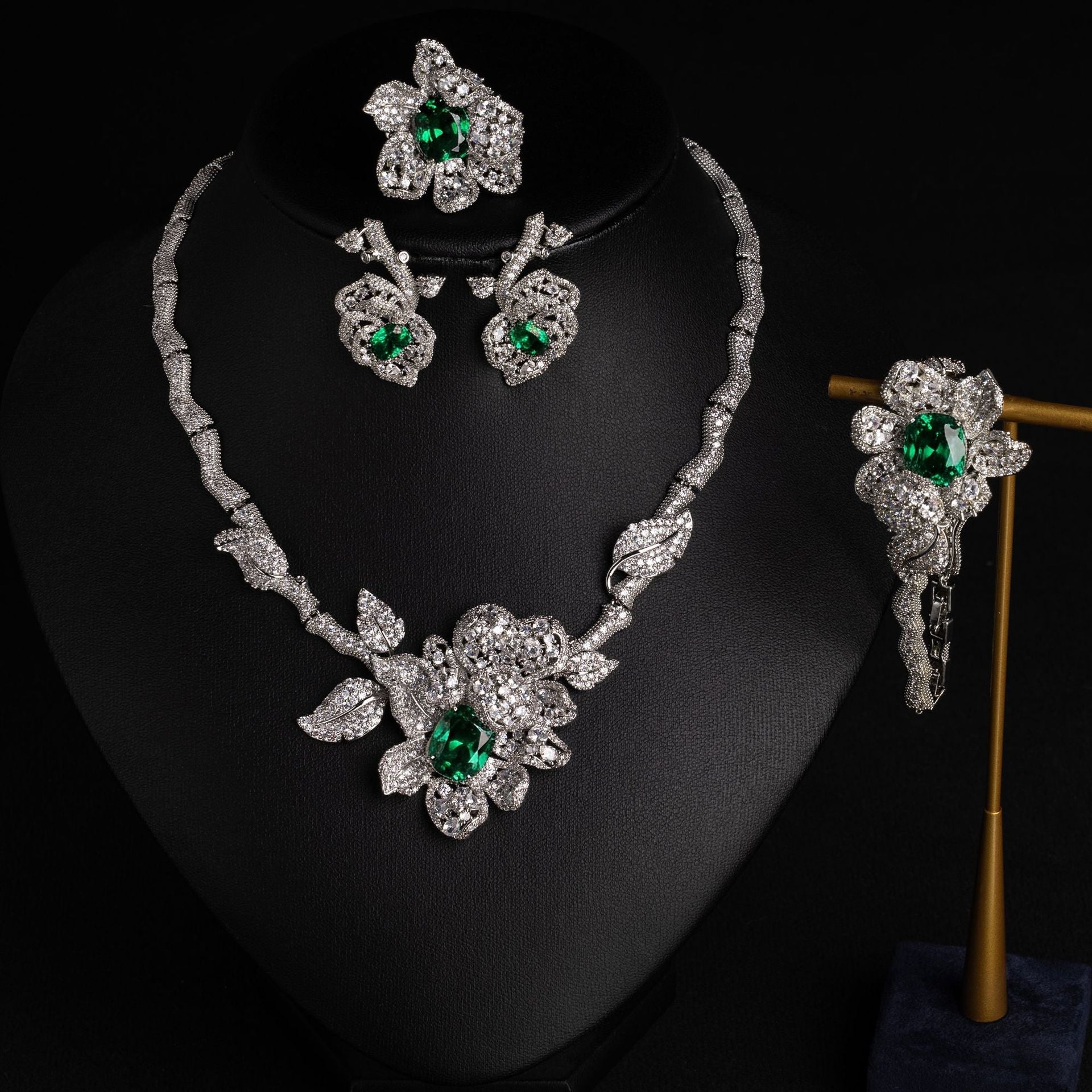Luxury Red Gemstone Floral Jewelry Set for Women – Necklace Earrings Bracelet and Ring