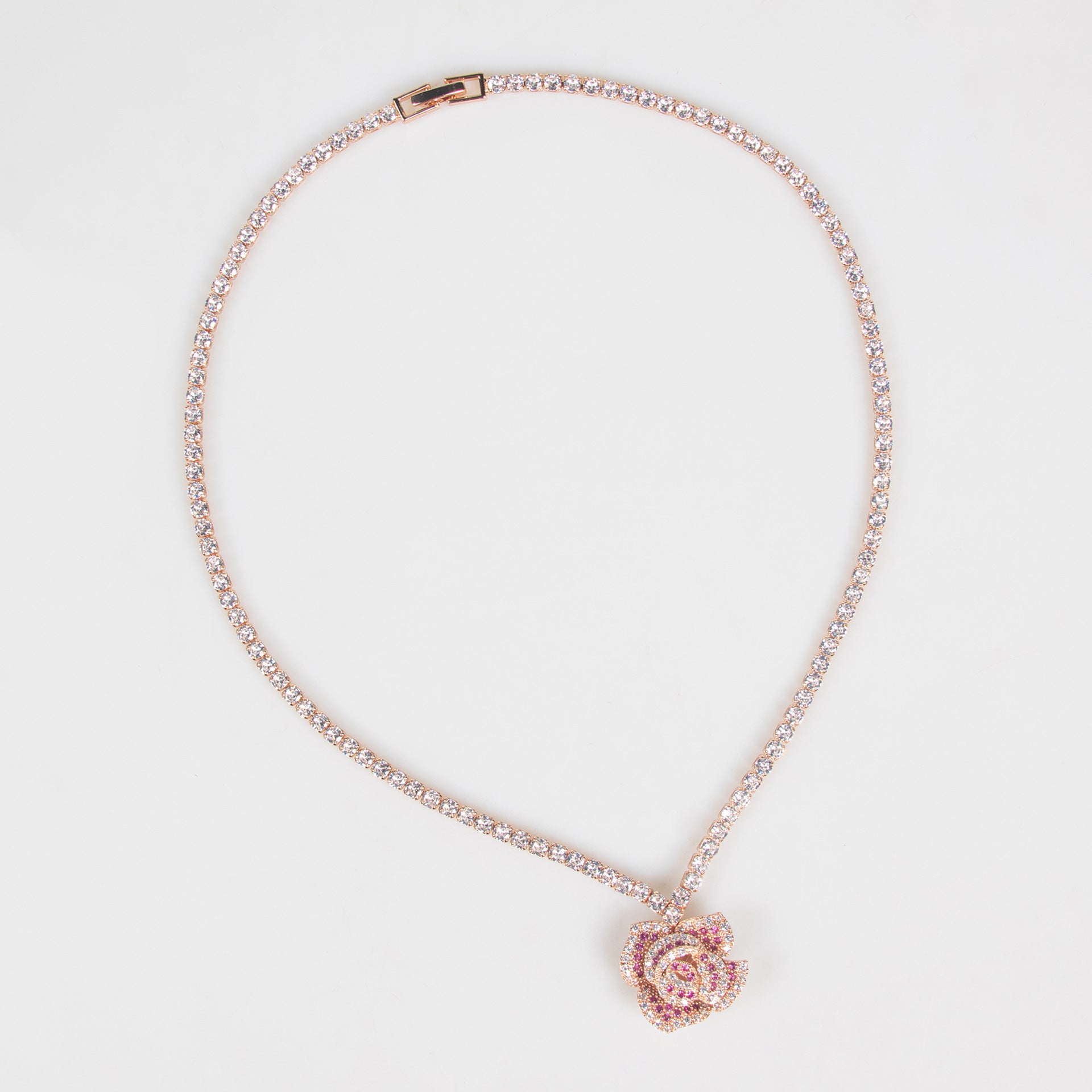 Elegant Rose Crystal Pendant Necklace and Earrings Set – Luxury Floral Jewelry