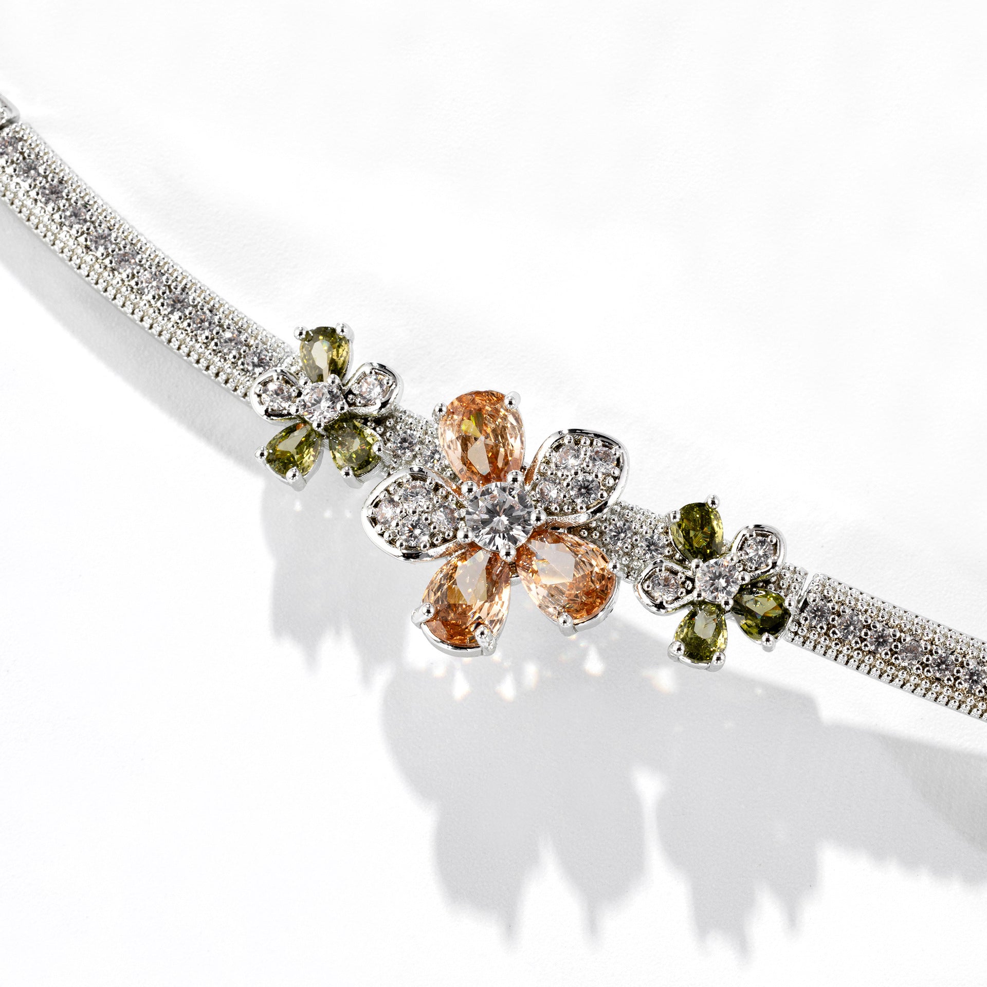 Elegant Multicolor Crystal Flower Necklace and Earrings Set – Luxury Jewelry for Women