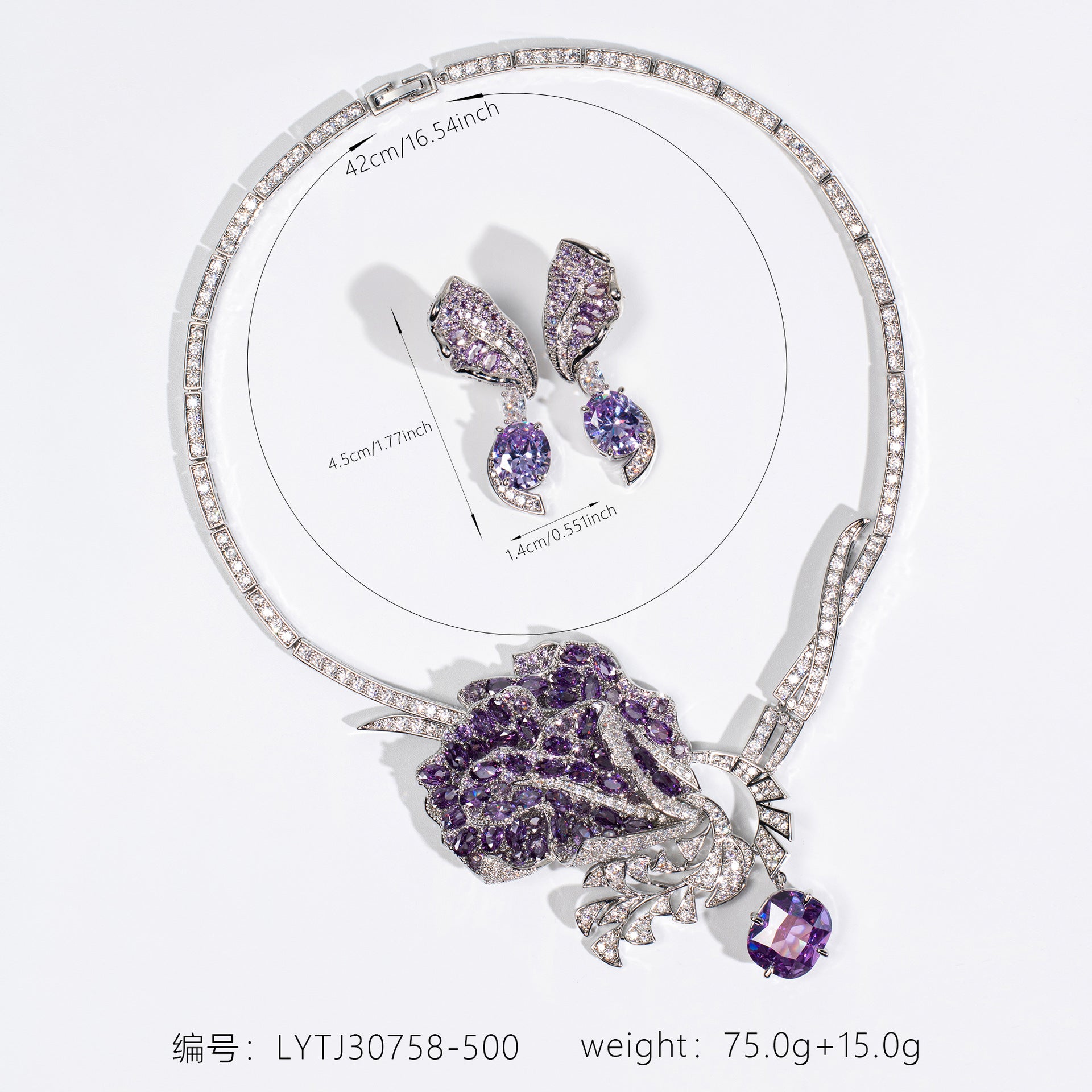Luxury Emerald Rose Statement Jewelry Set – Crystal Necklace Earrings for Women