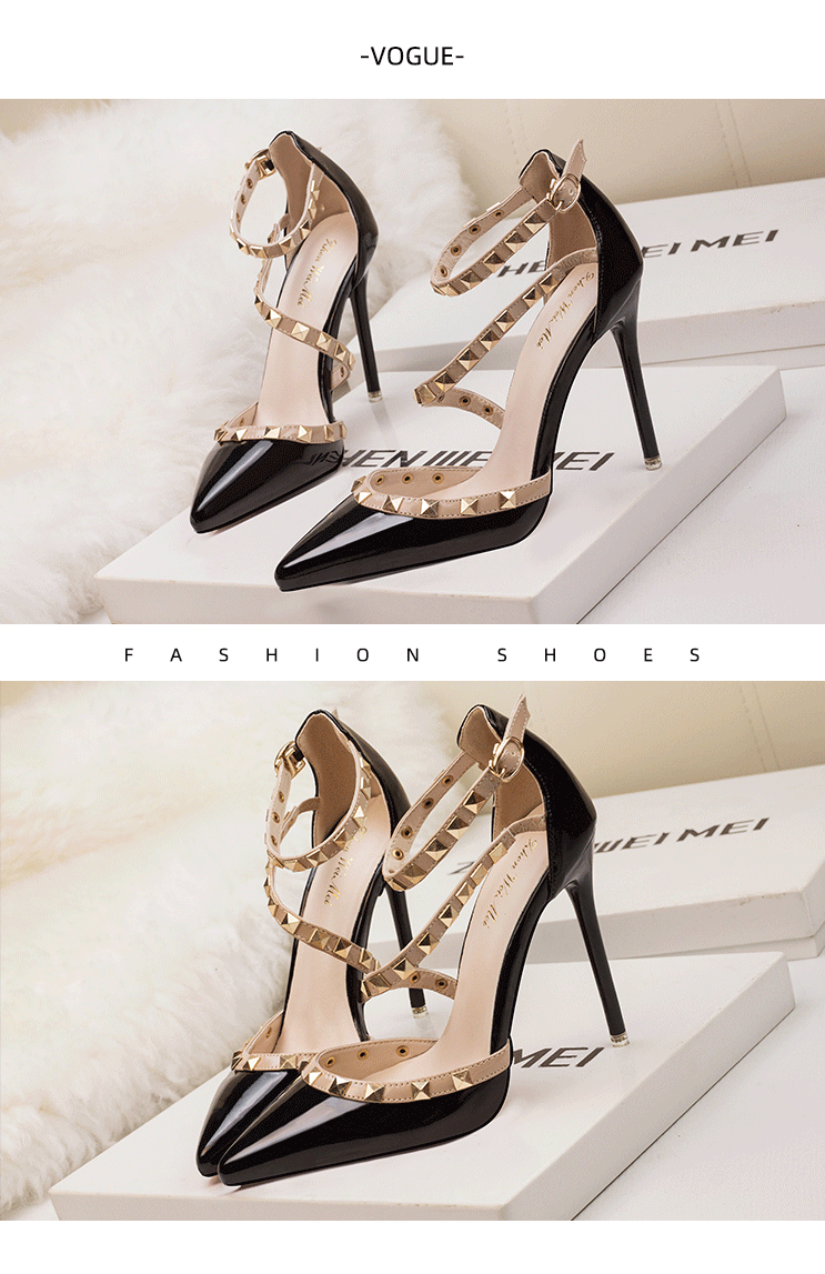 Simple pointed rivets hollow word with high heels