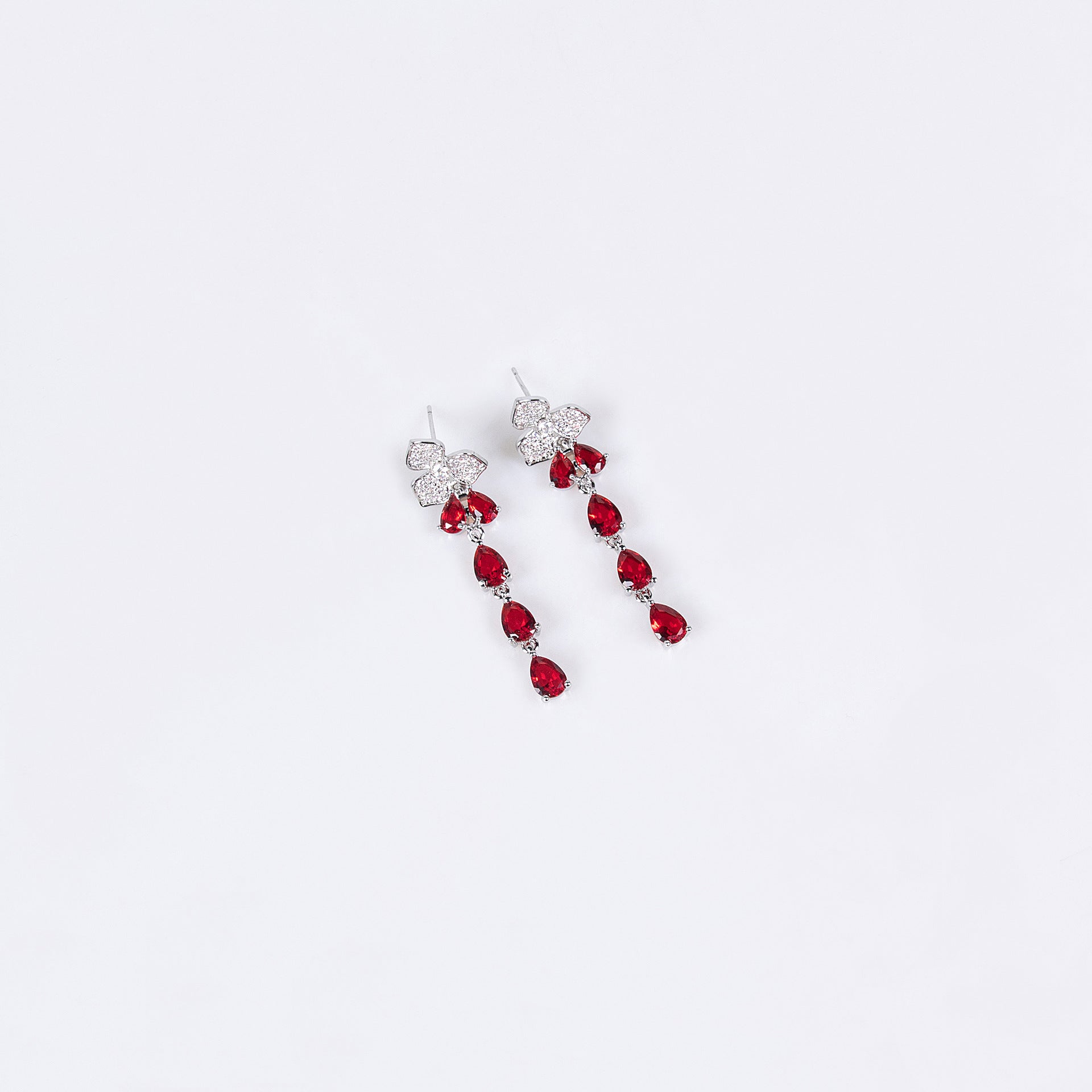 Luxury Ruby Red Crystal Necklace and Earrings Jewelry Set