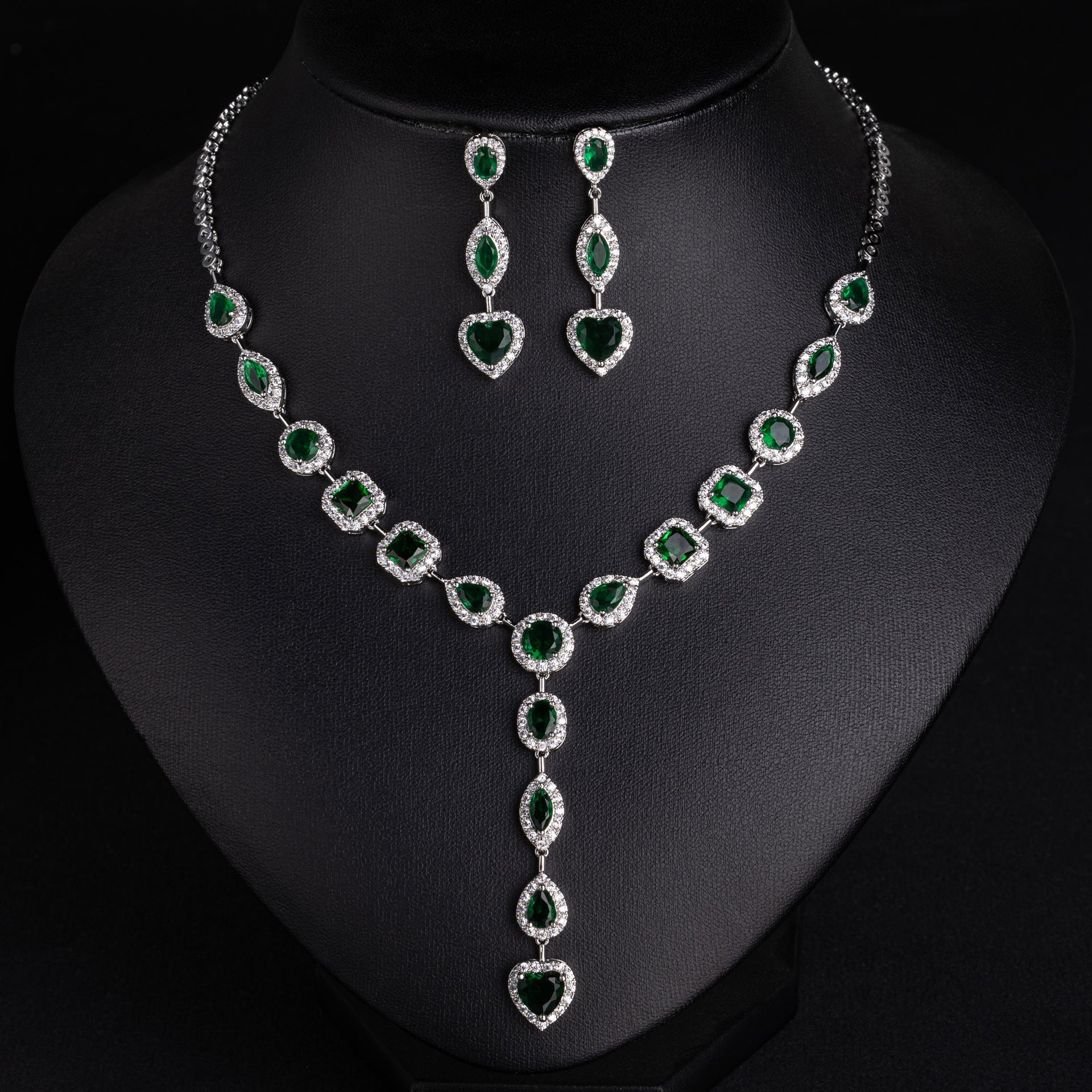 Luxury Multicolor Gemstone Heart Necklace Set for Women – Elegant Y-Drop Jewelry with Matching Earrings