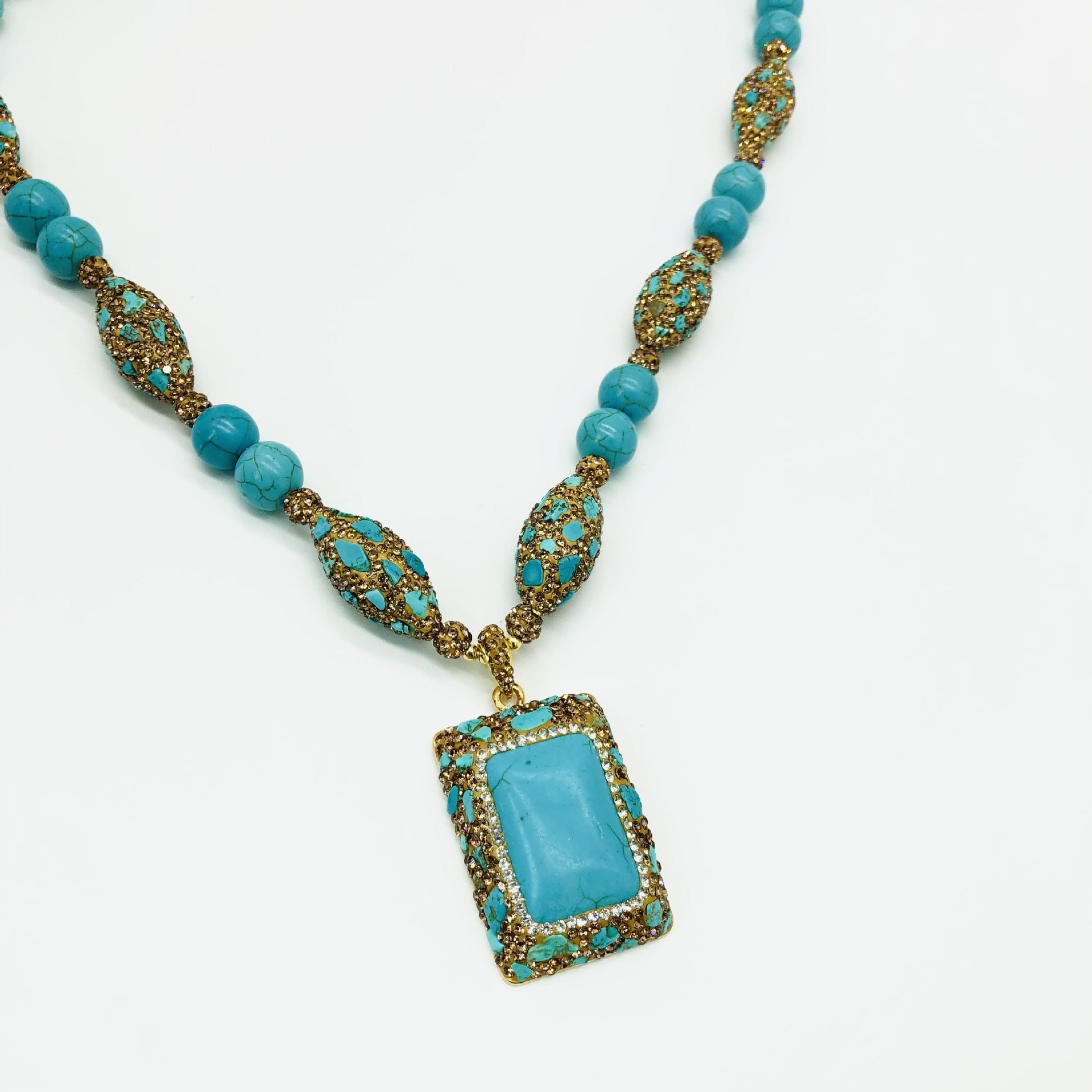 Turquoise pendant necklace women's retro fashion light luxury necklace