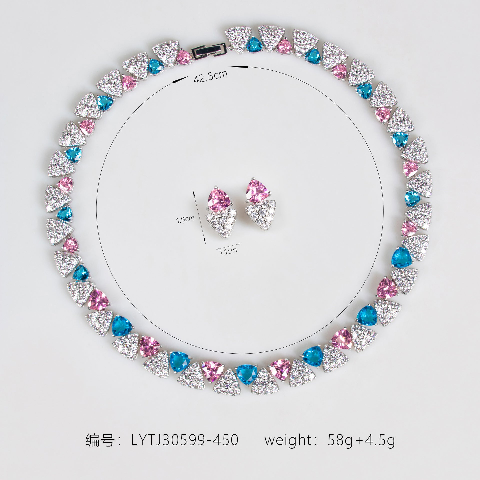 Parure collier et boucles d'oreilles élégante avec gemmes triangulaires géométriques