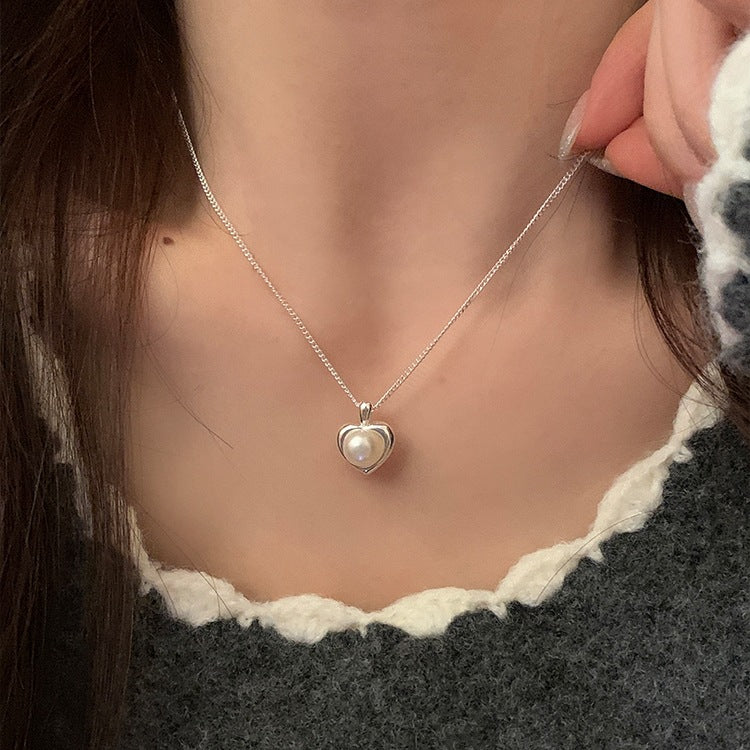 S925 Sterling Silver Love Pearl Necklace