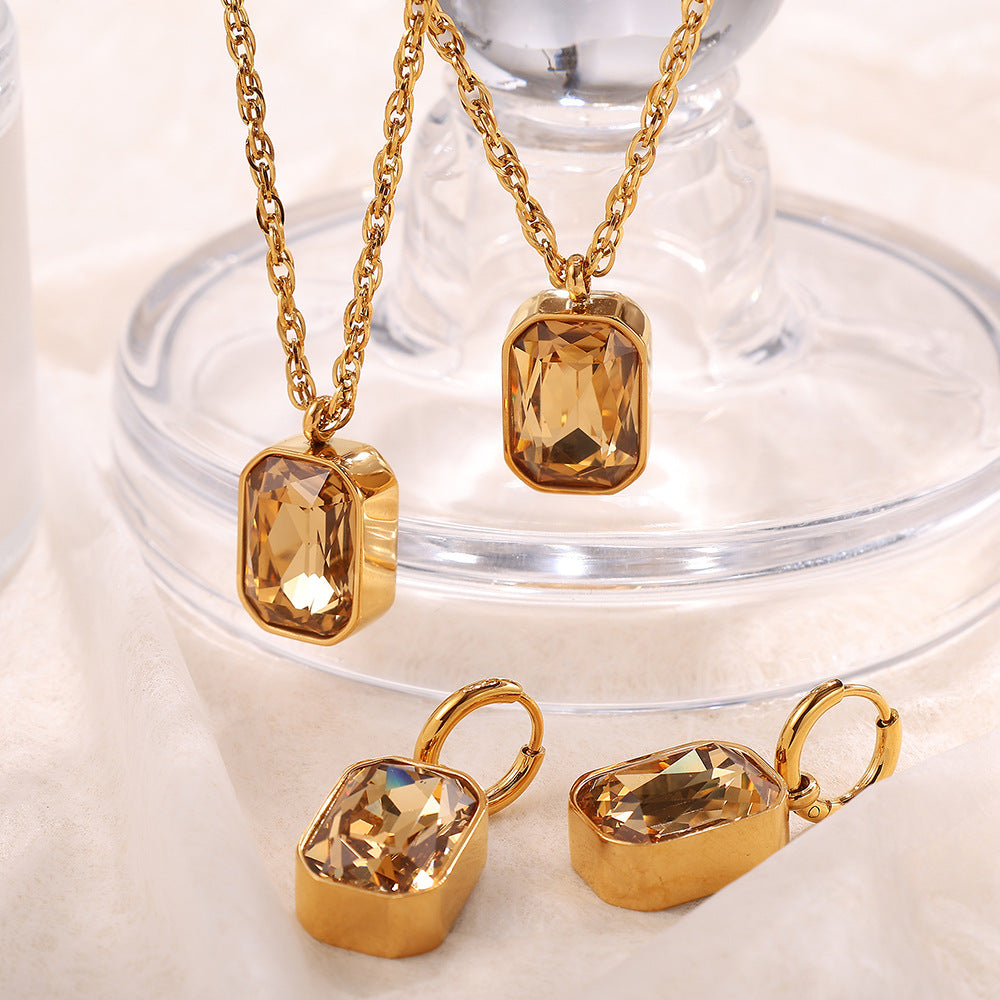 Cube gemstone necklace earrings
