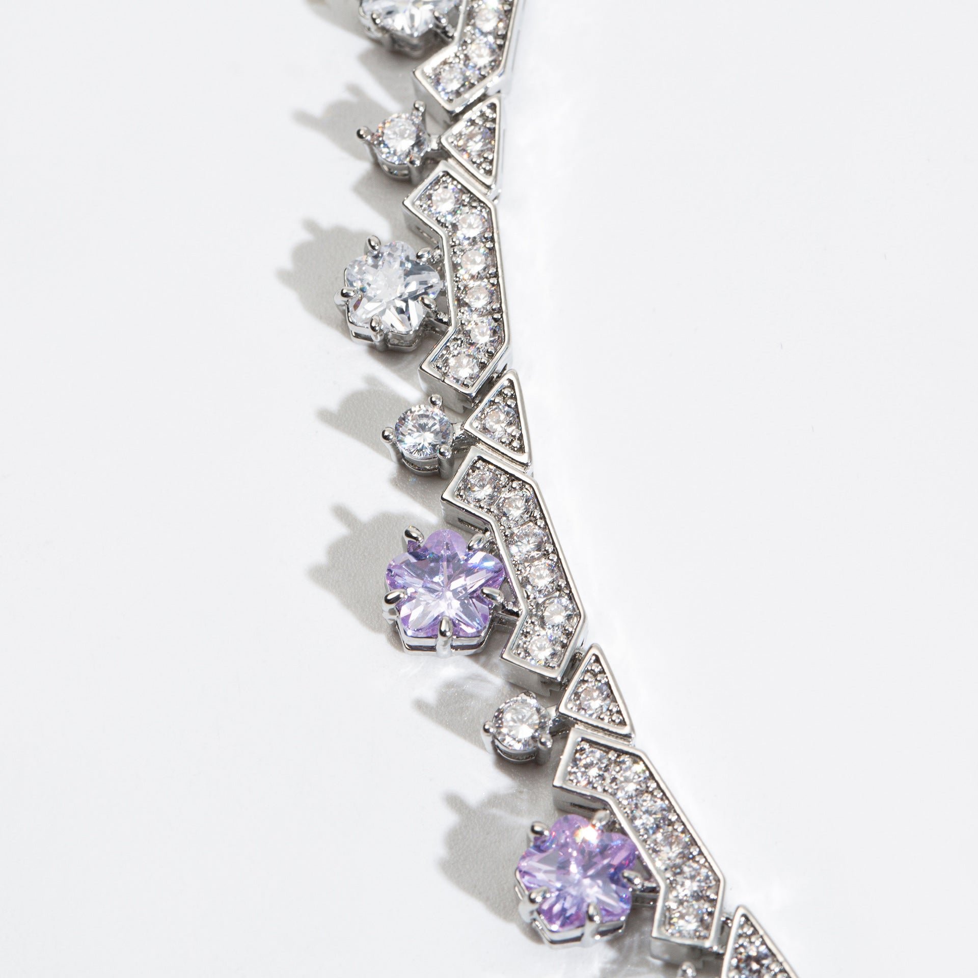 Luxury Purple Crystal Necklace Earrings Set – Silver Statement Jewelry