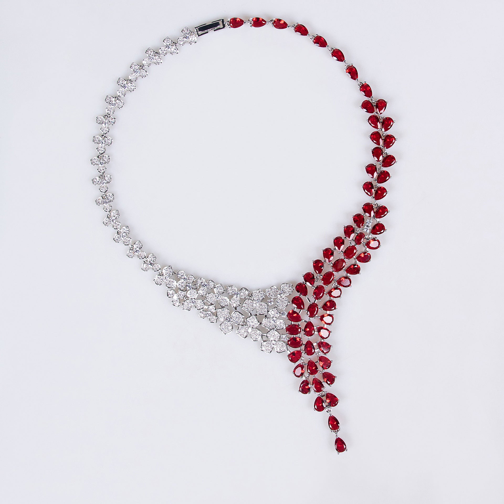 Luxury Ruby Red Crystal Necklace and Earrings Jewelry Set