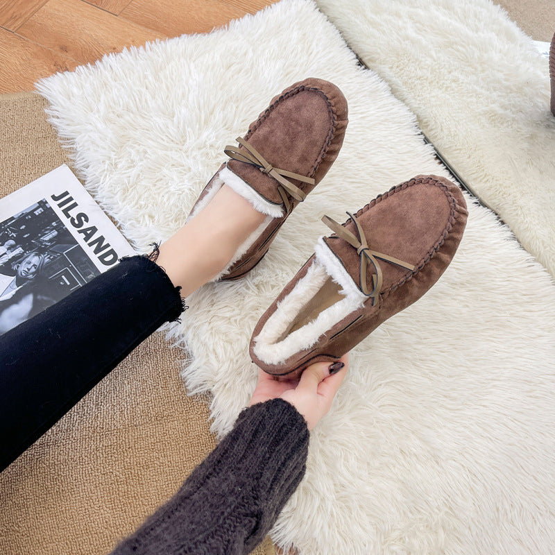 Winter large size soft-soled fleece loafers