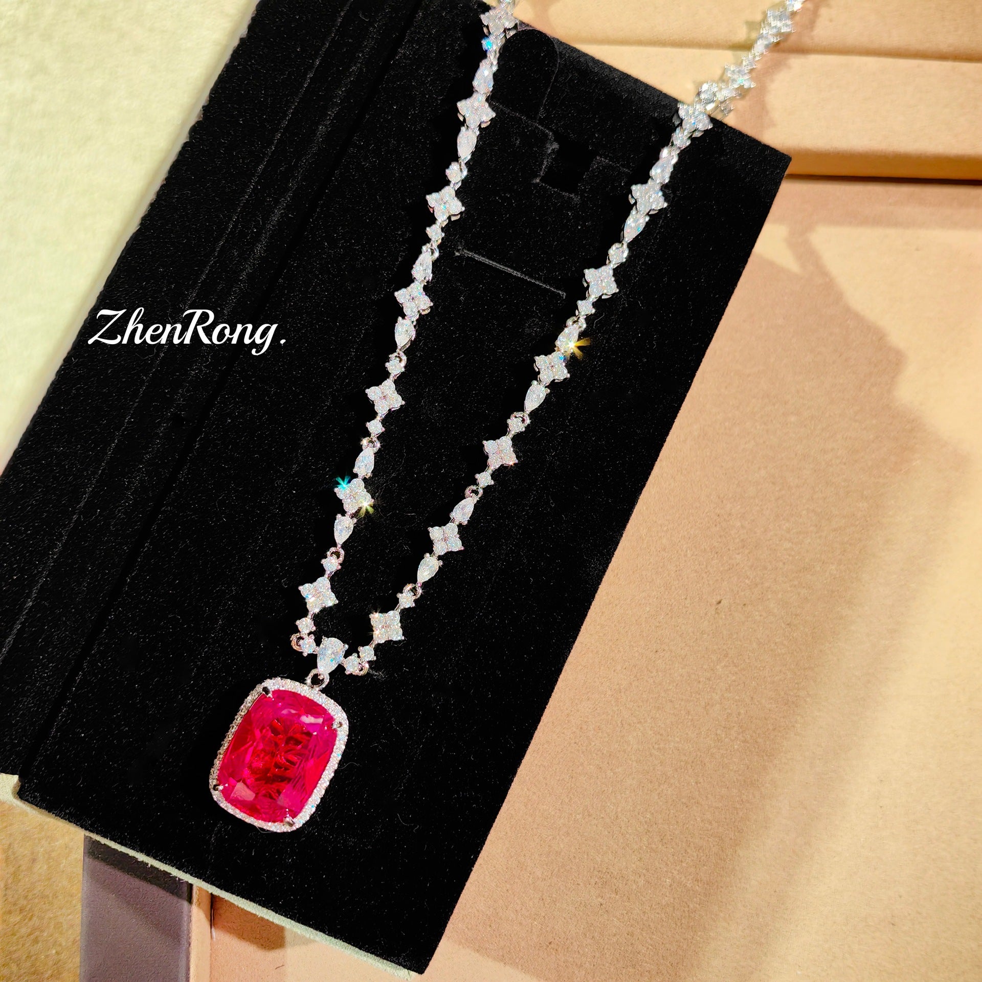 Light luxury color treasure red corundum pendant necklace set