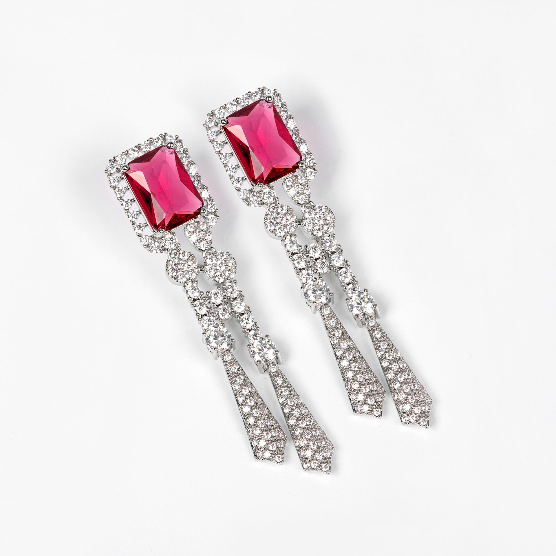 Luxury Ruby Red Crystal Jewelry Set – Necklace Earrings Ring Bracelet for Women