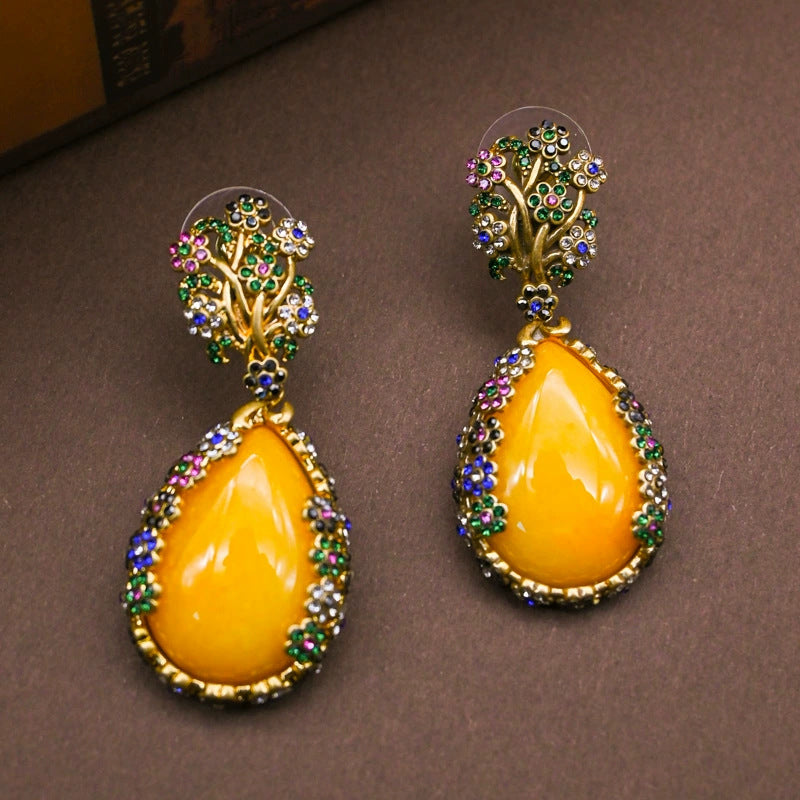 Fashion Vintage Crystal Gemstone Earrings Ring Necklace Set