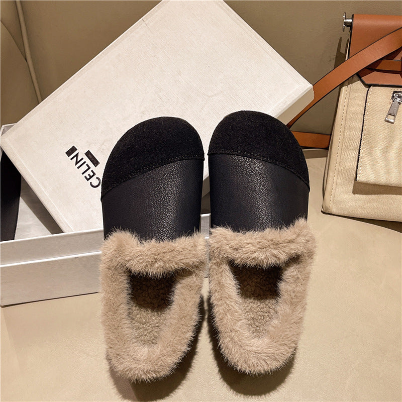 Winter retro soft leather velvet loafers