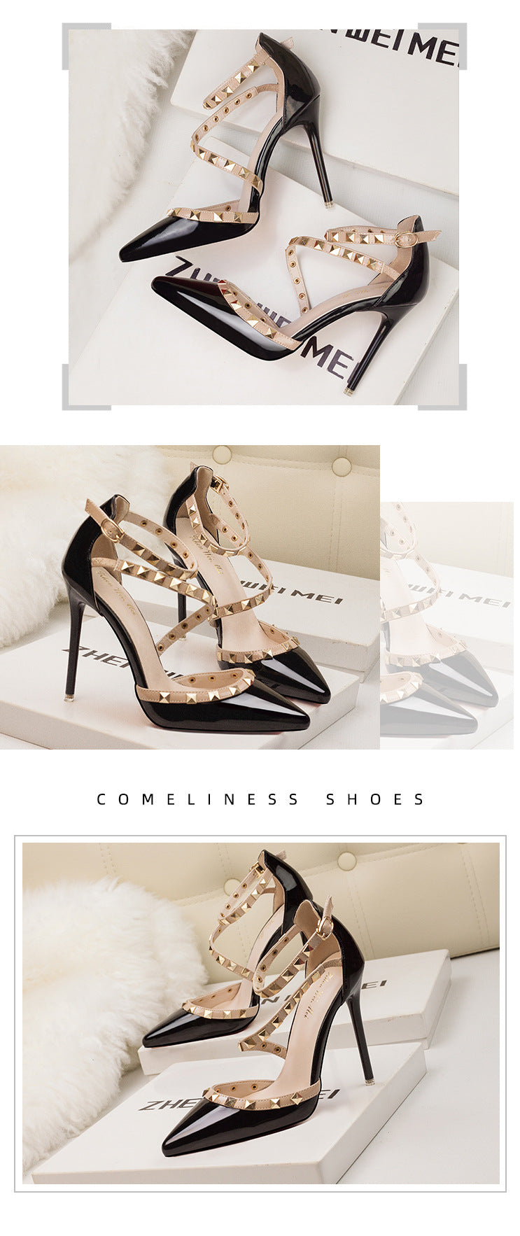 Simple pointed rivets hollow word with high heels