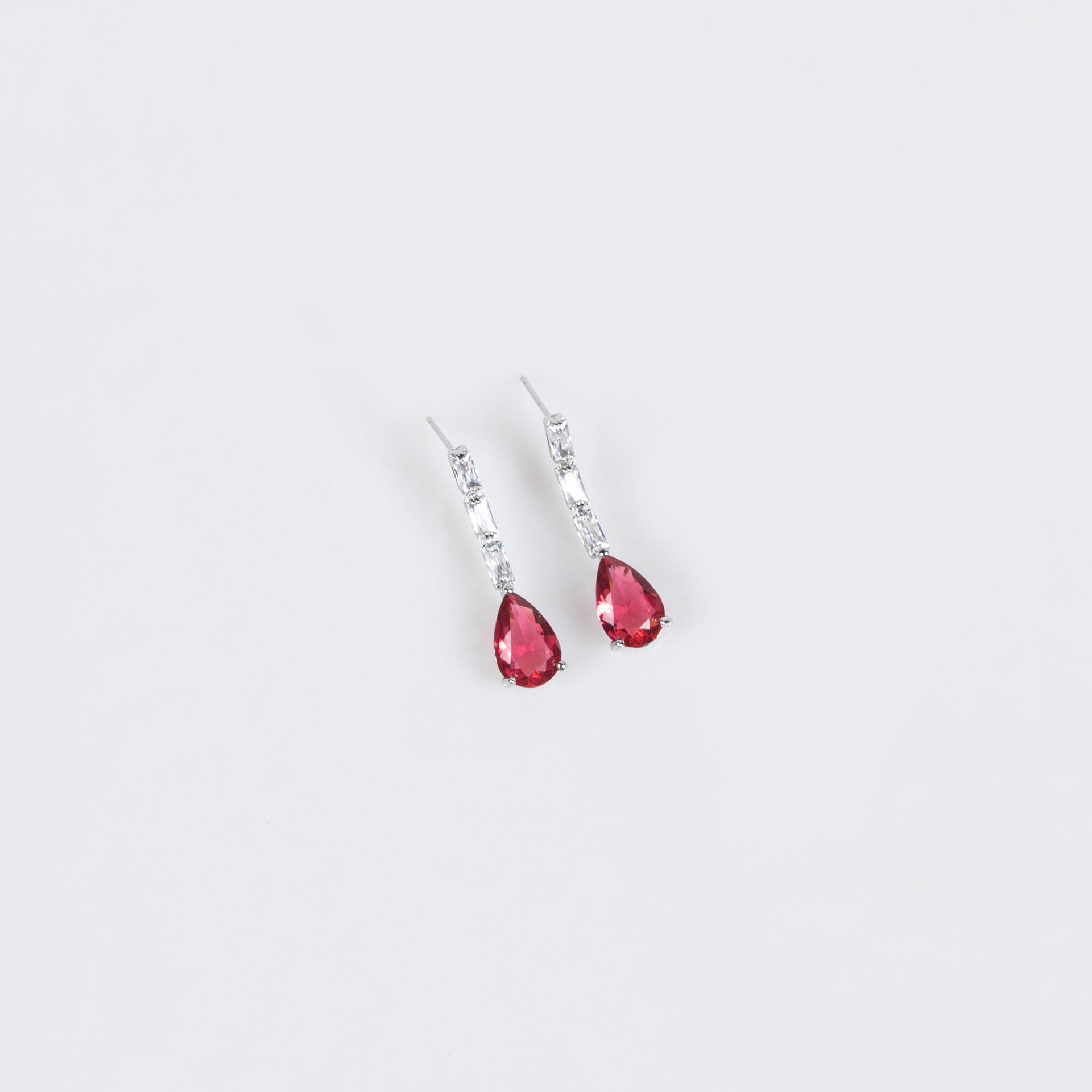 Luxury Ruby Red Teardrop Necklace Set for Women – Baguette Crystal Jewelry with Matching Earrings
