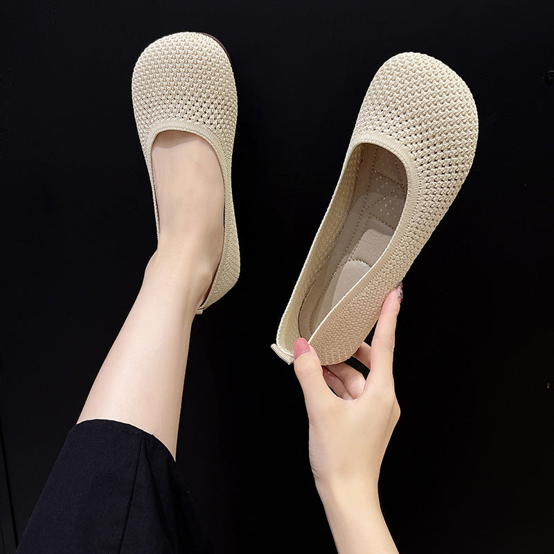 Ladies Knitted Breathable Soft-soled Lazy Loafers