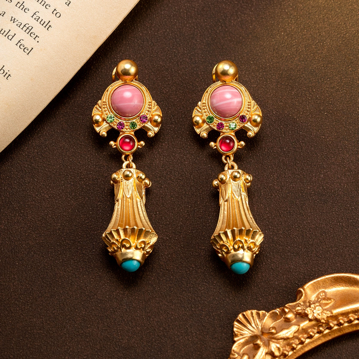 Boucles d'oreilles pendantes émaillées vertes vintage à motif floral pour femme