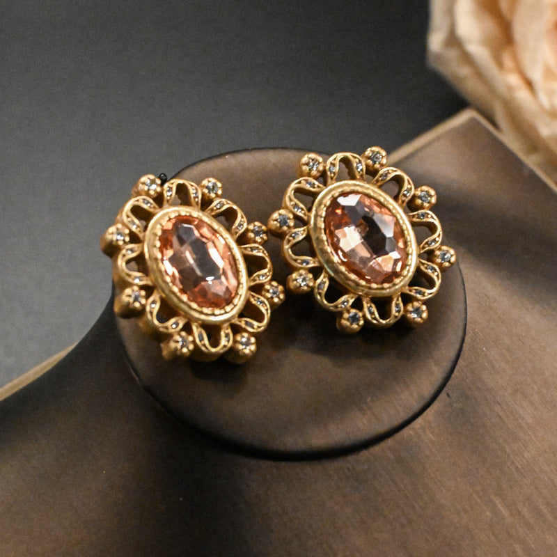 Retro electroplated glazed hollow relief jewelry set