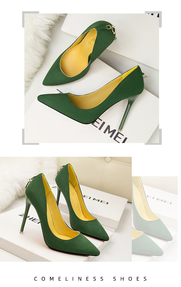 Fashion suede shallow mouth pointed high heels