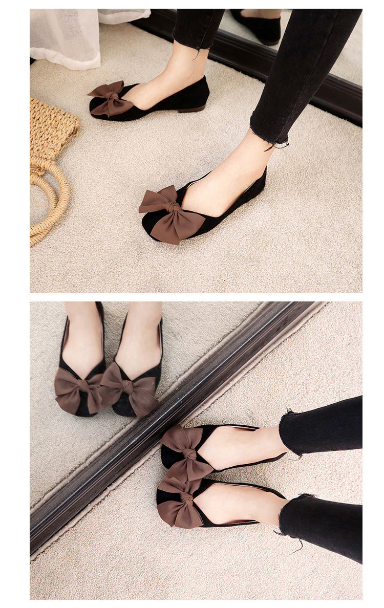 Fashion bow flat bottom shallow mouth loafers