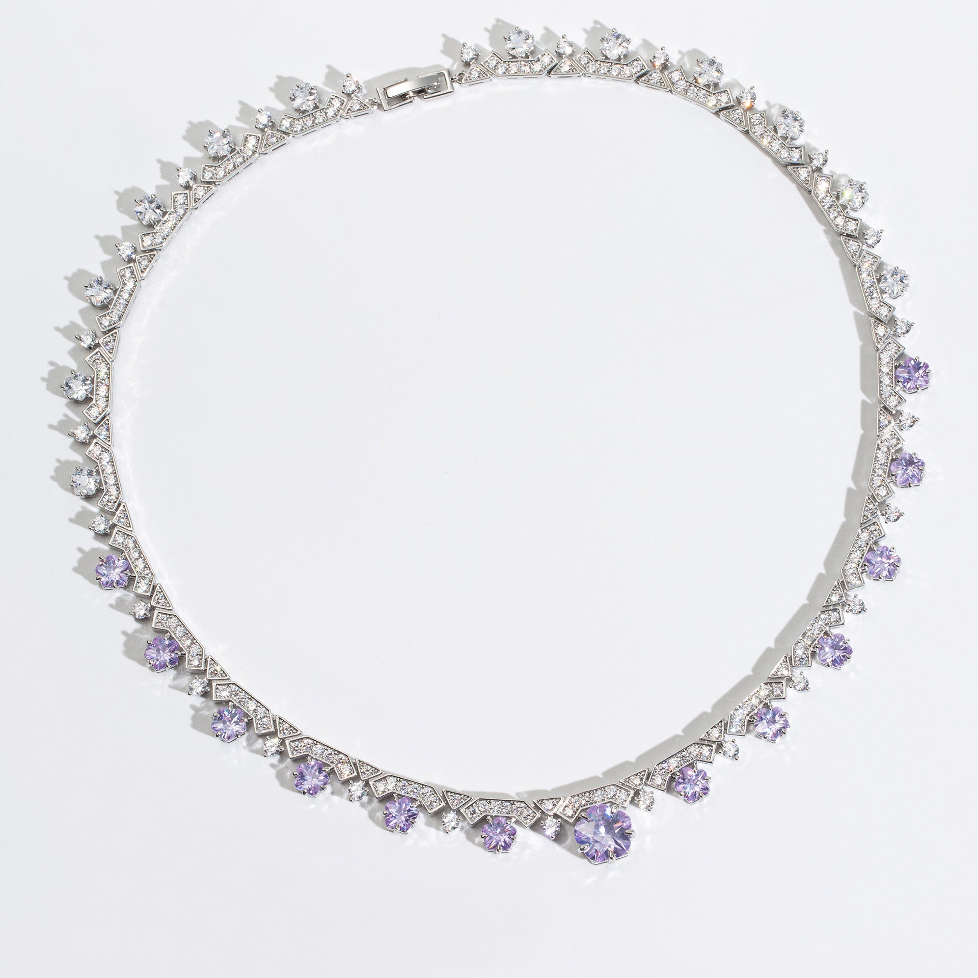 Luxury Purple Crystal Necklace Earrings Set – Silver Statement Jewelry
