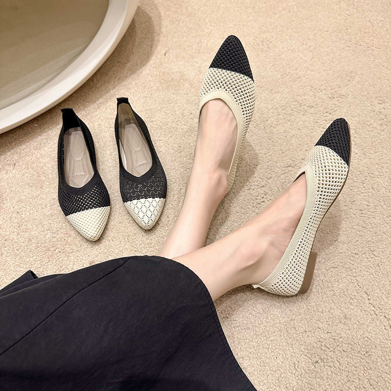 Stylish pointed woven breathable soft-soled loafers