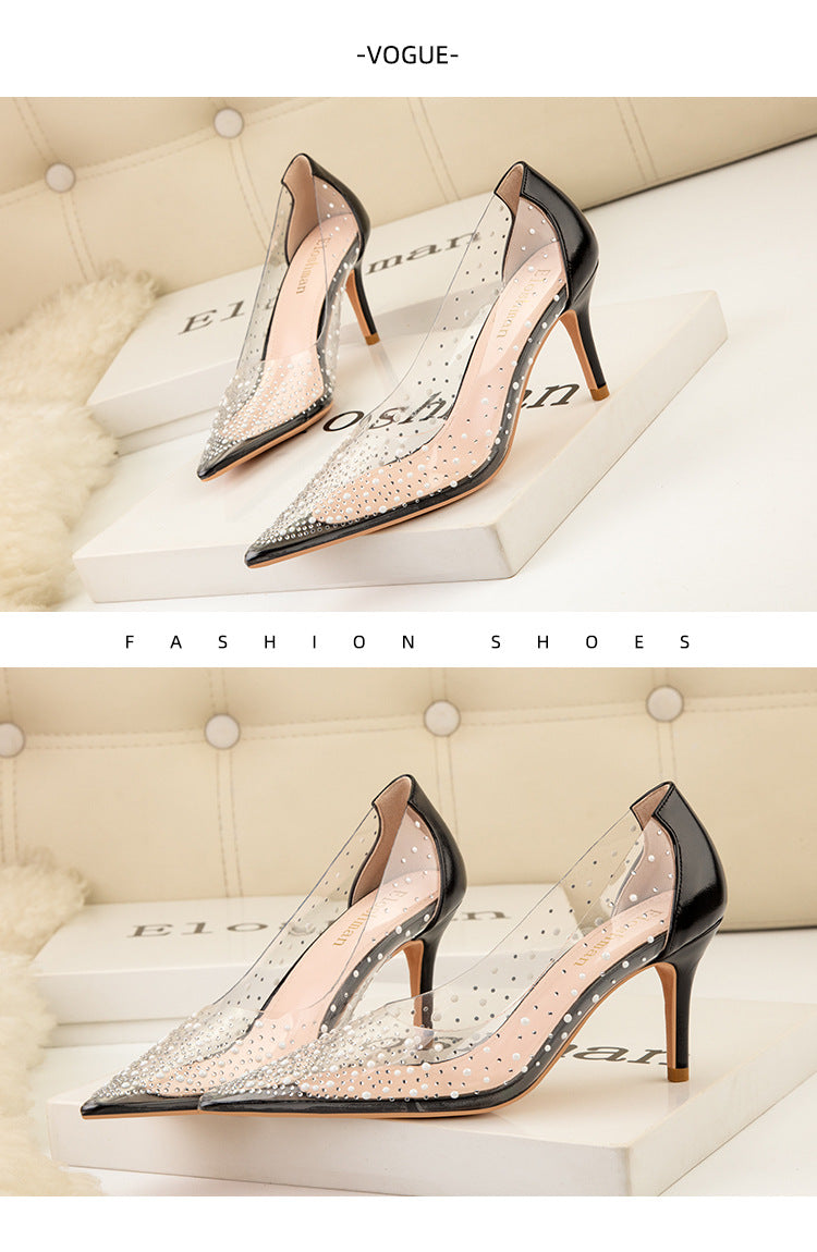 Transparent hollow pearl rhinestone sexy high heels