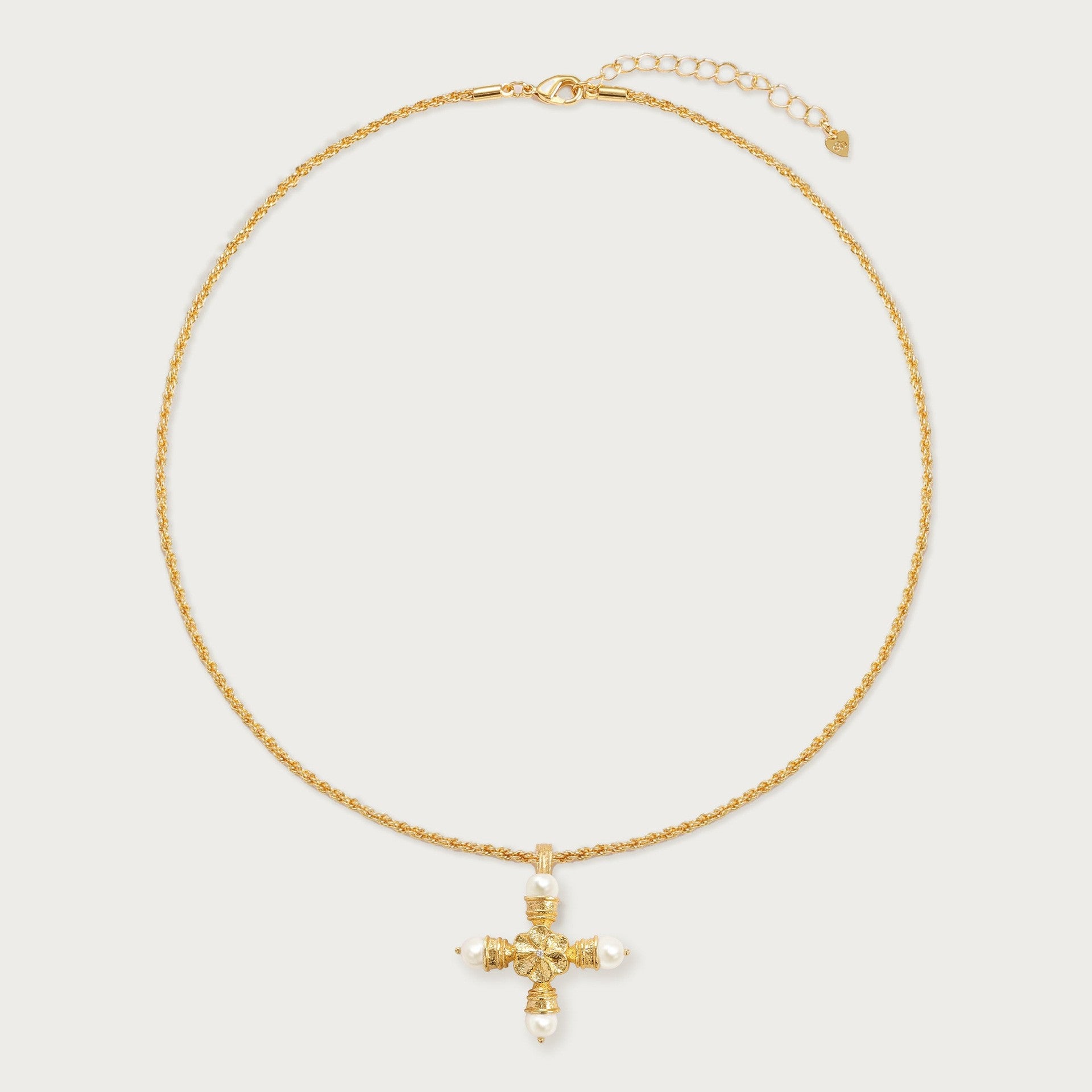 Medieval pearl zircon cross necklace