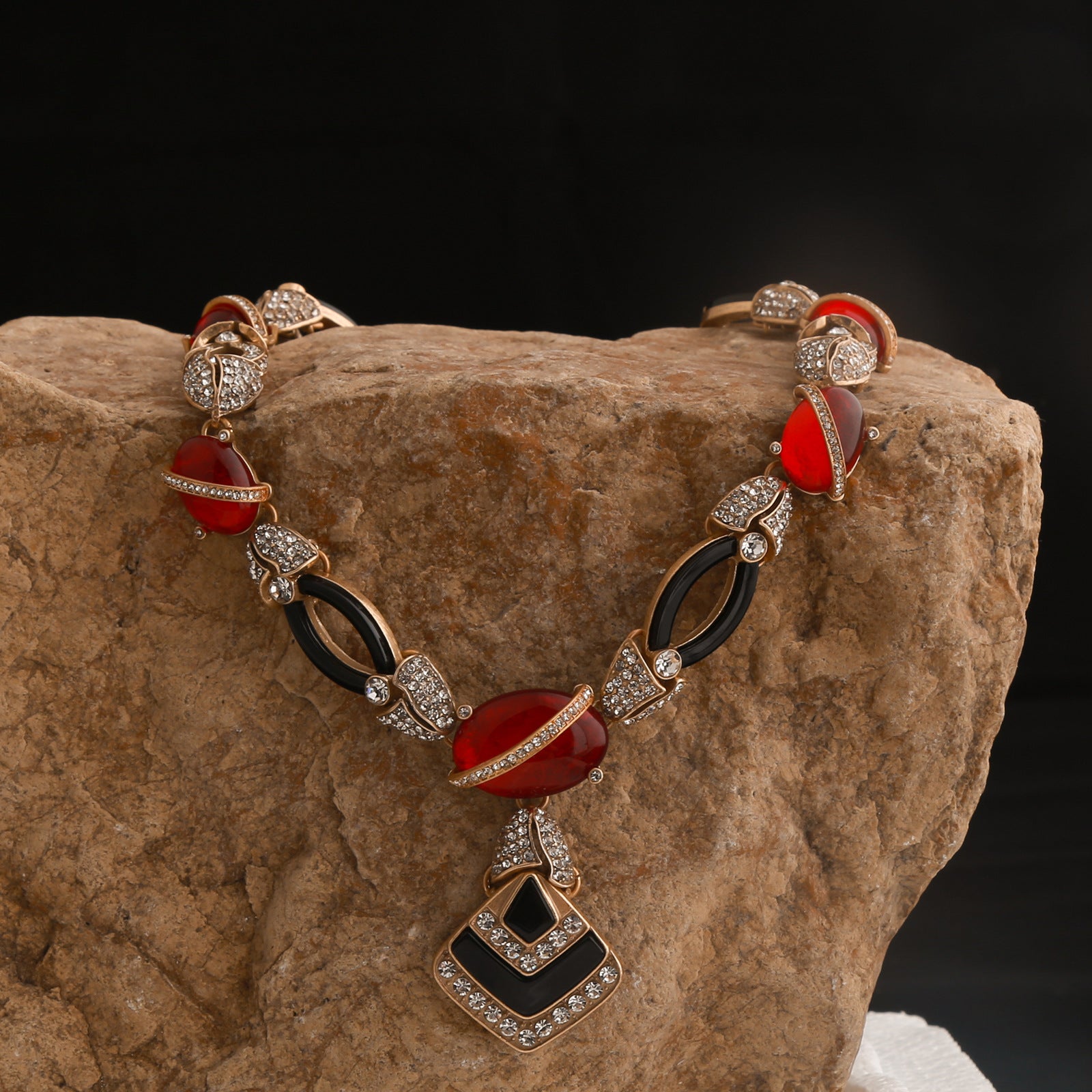 Light luxury high-end fringed ruby stud earrings necklace series