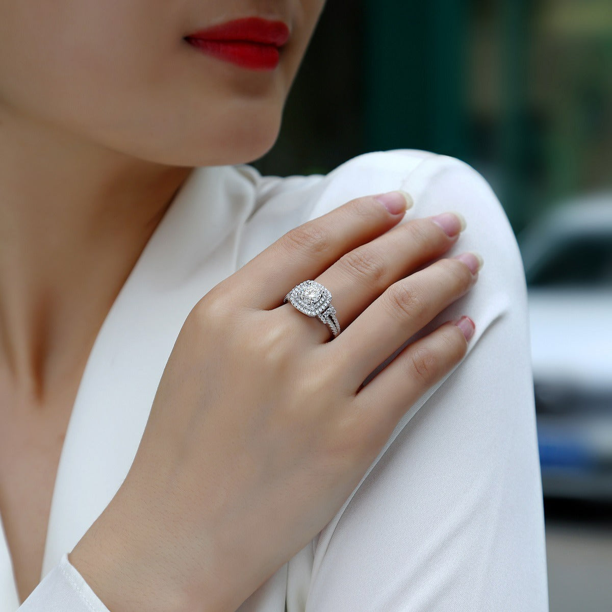 Luxury White Crystal Halo Statement Ring for Women