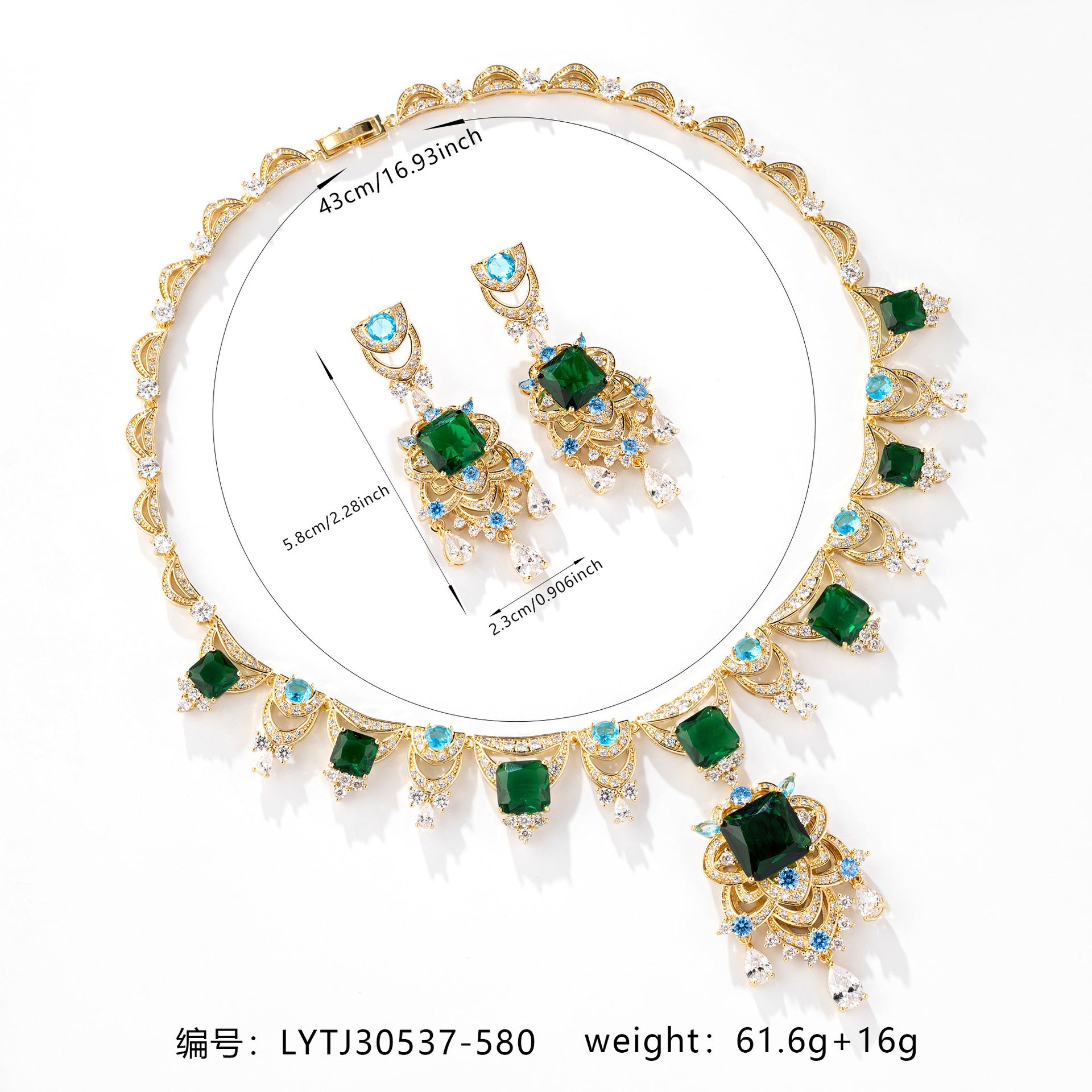 Luxury Red Crystal Statement Necklace & Earrings Jewelry Set for Women