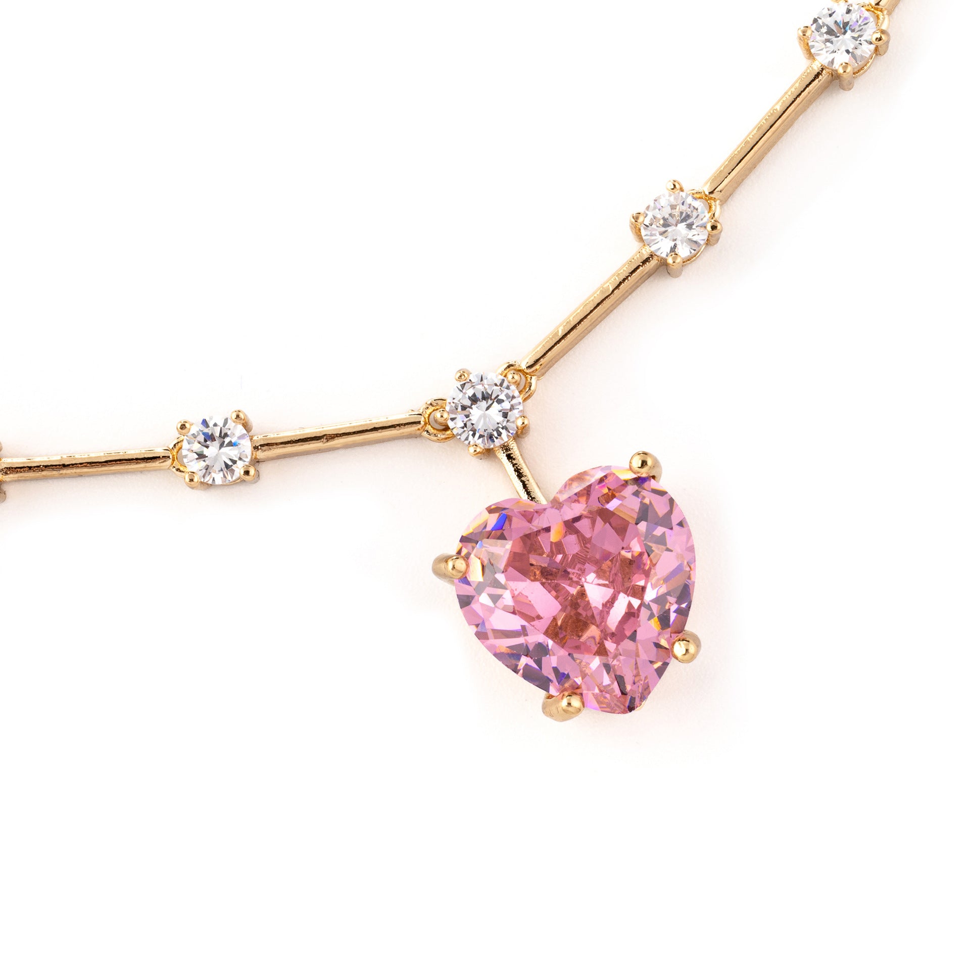 Elegant Heart Shaped Crystal Necklace Earrings Set – Luxury Pink Jewelry Collection