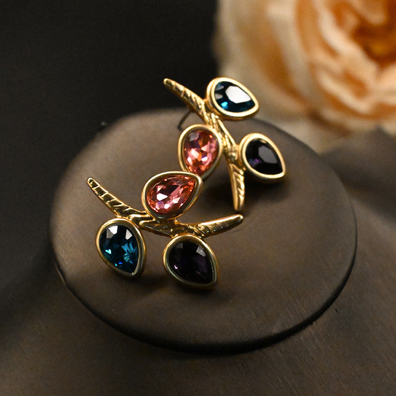 Premium Mixed Color Rhinestone Branches and Leaves Necklace Set