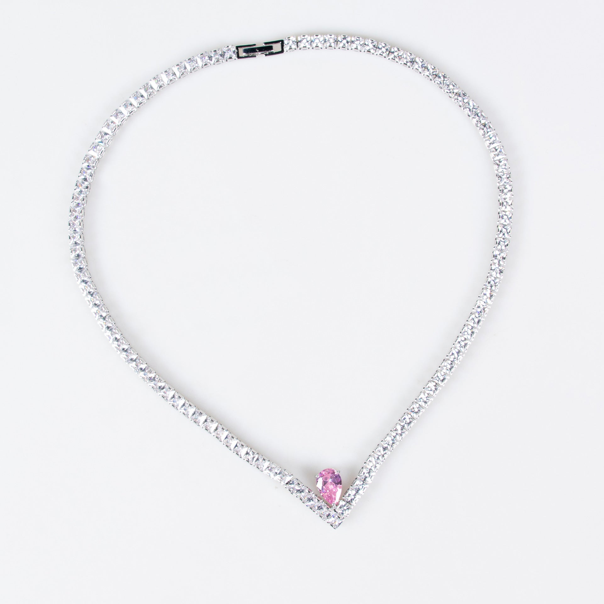 Luxury Pink Teardrop Crystal Necklace and Earrings Jewelry Set for Women