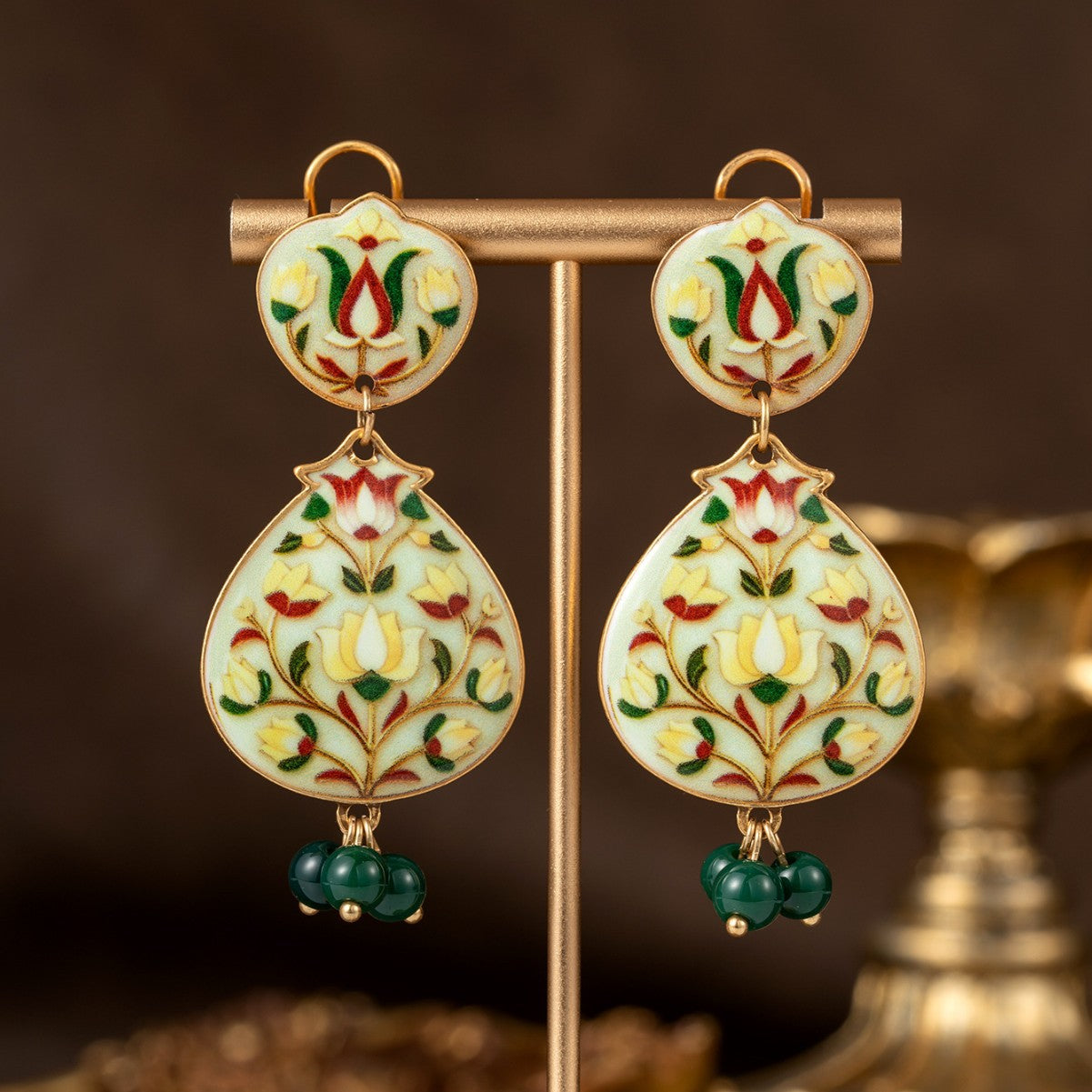 Boucles d'oreilles pendantes vintage à fleurs jaunes en émail pour femmes