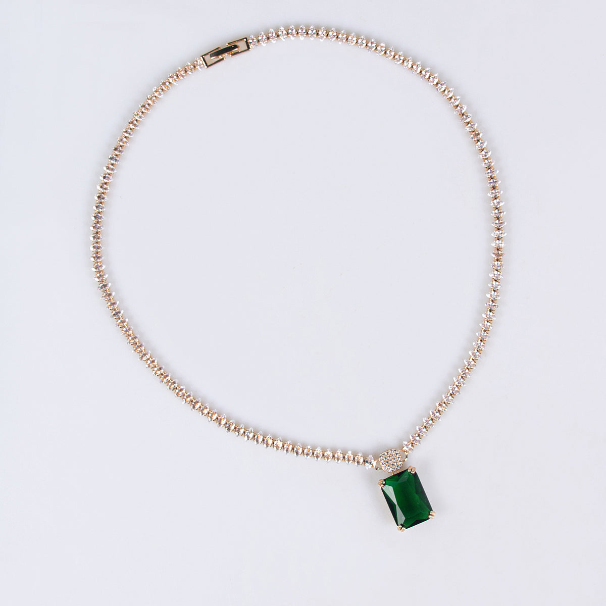 Luxury Emerald Green Rectangular Gemstone Necklace Set for Women – Matching Drop Earrings