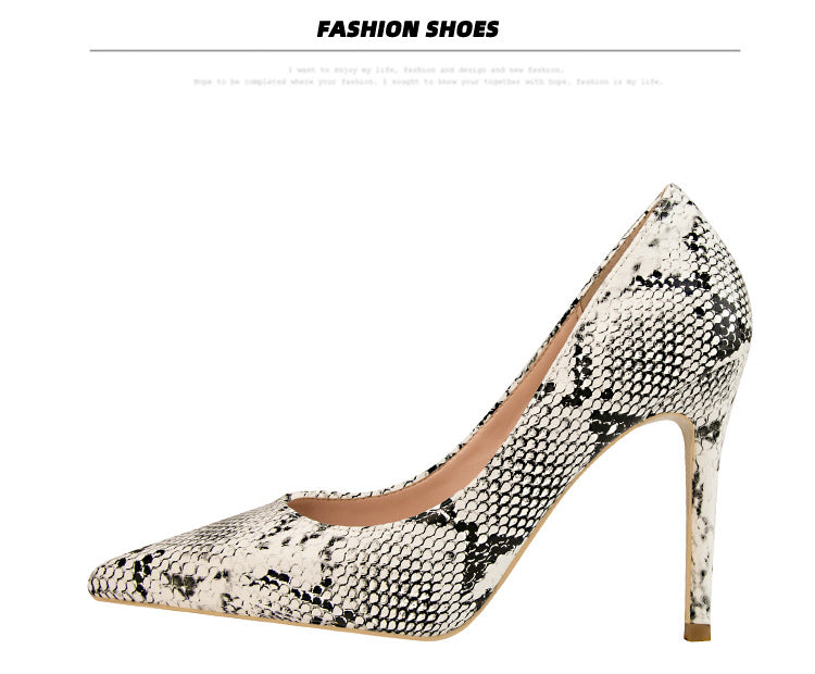 Fashion snake pattern pointed head shallow mouth nightclub high heels