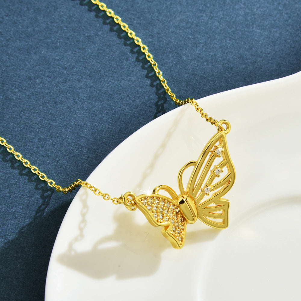 Gold Diamond Magnetic Butterfly Necklace