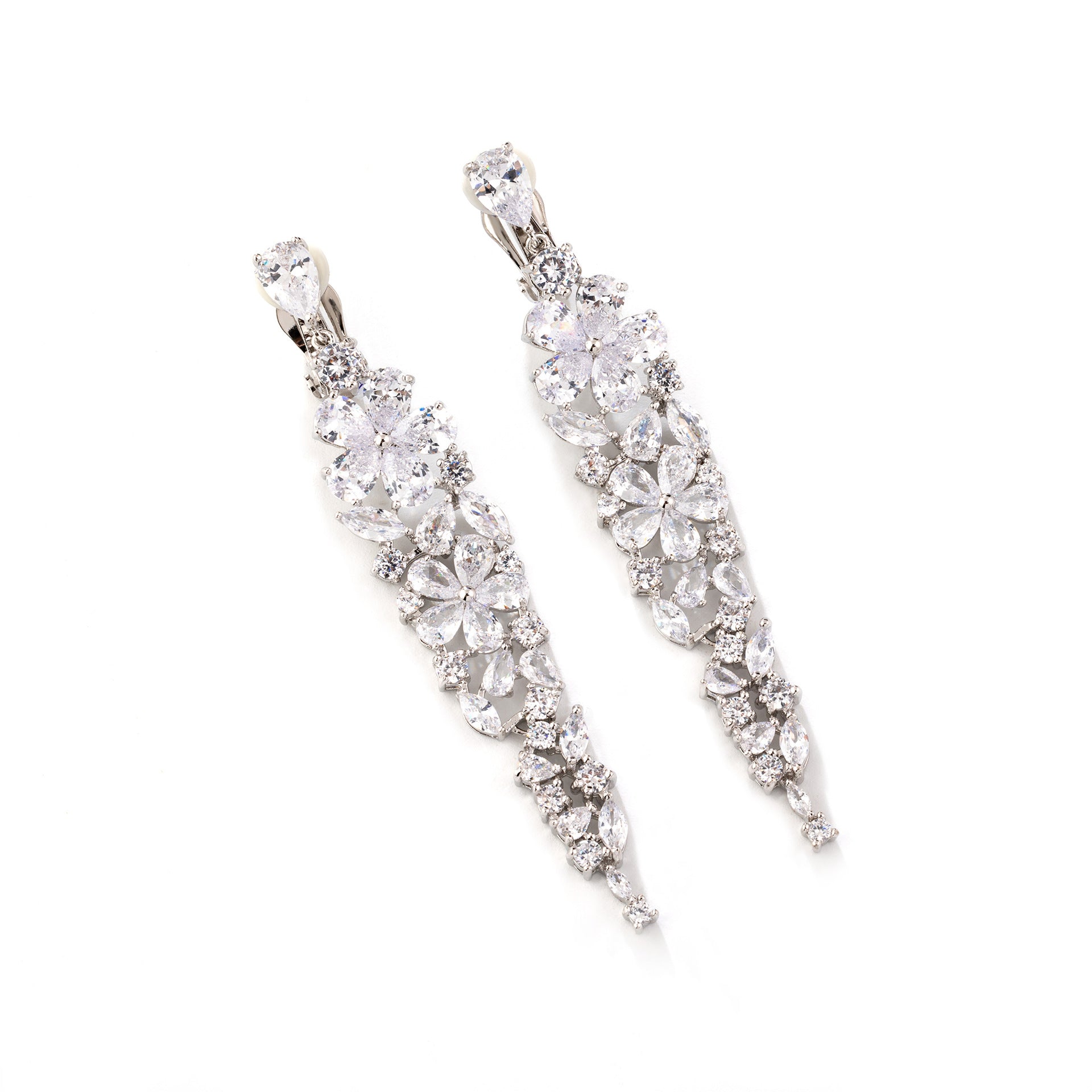 Luxury Clear Crystal Floral Drop Earrings – Elegant Bridal Jewelry for Women