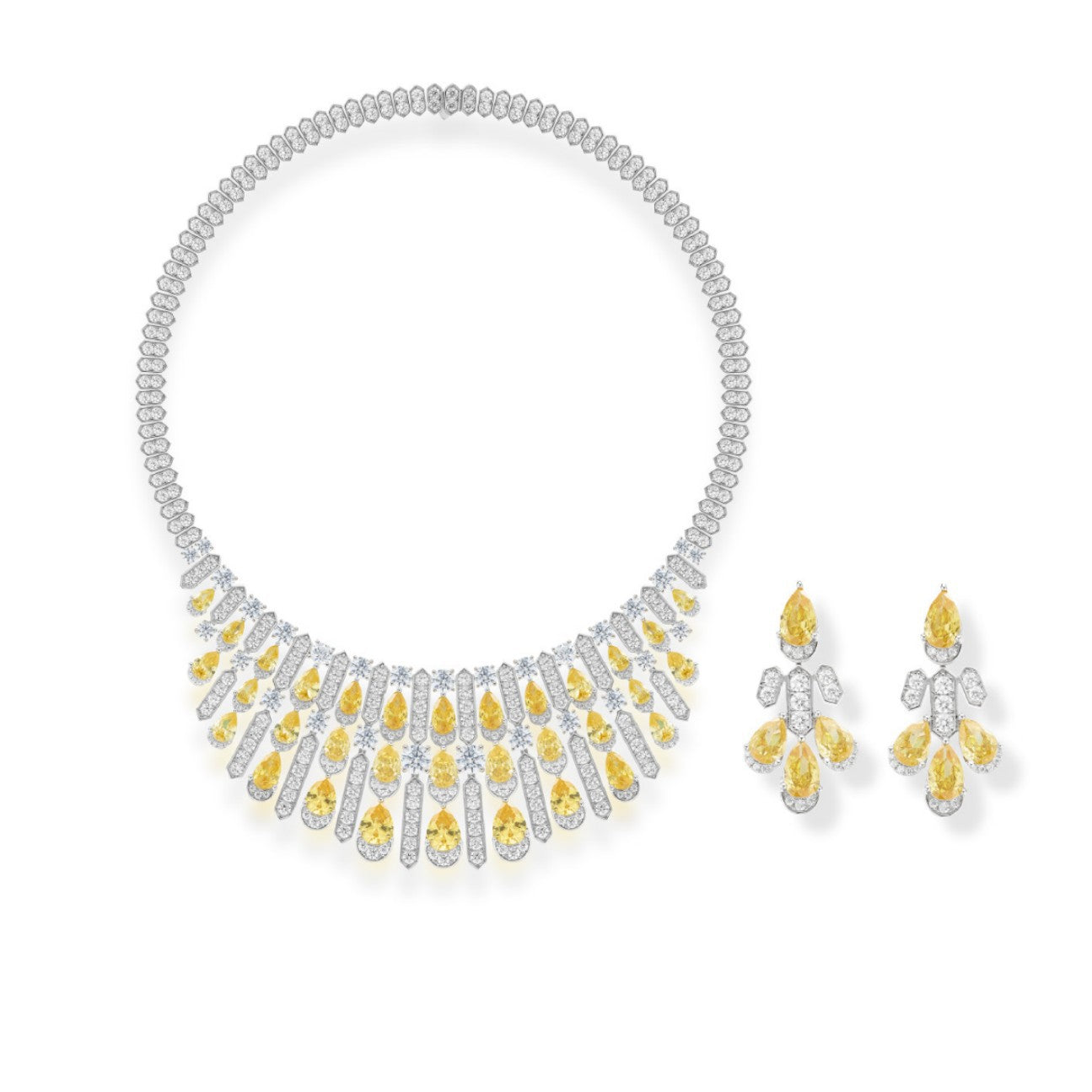 Luxury Yellow Crystal Necklace Earrings Set – Elegant Statement Jewelry for Women