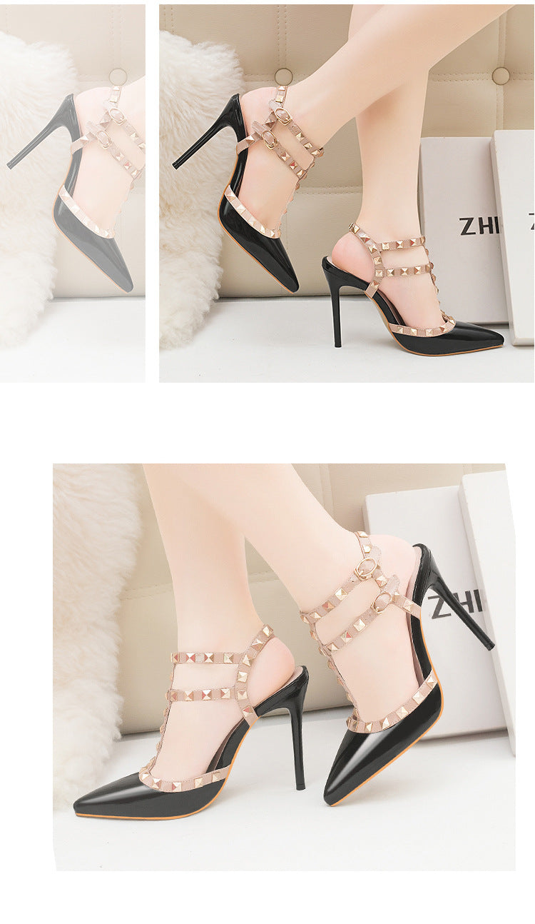 Fashion Rivet Patent Leather High Heels