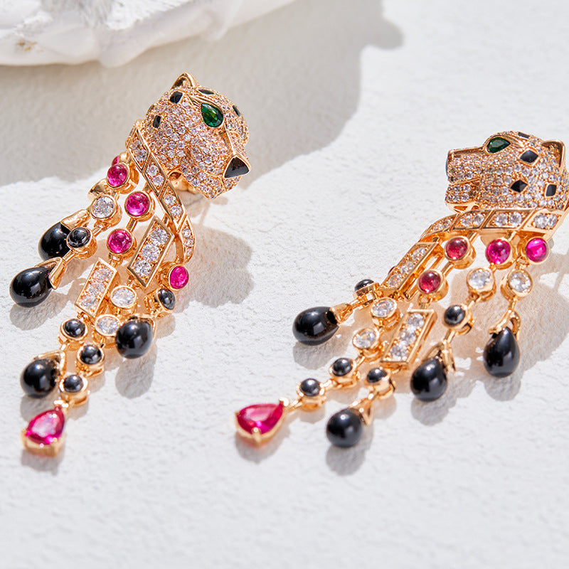 Fashion gold-plated fringed leopard personalized earrings