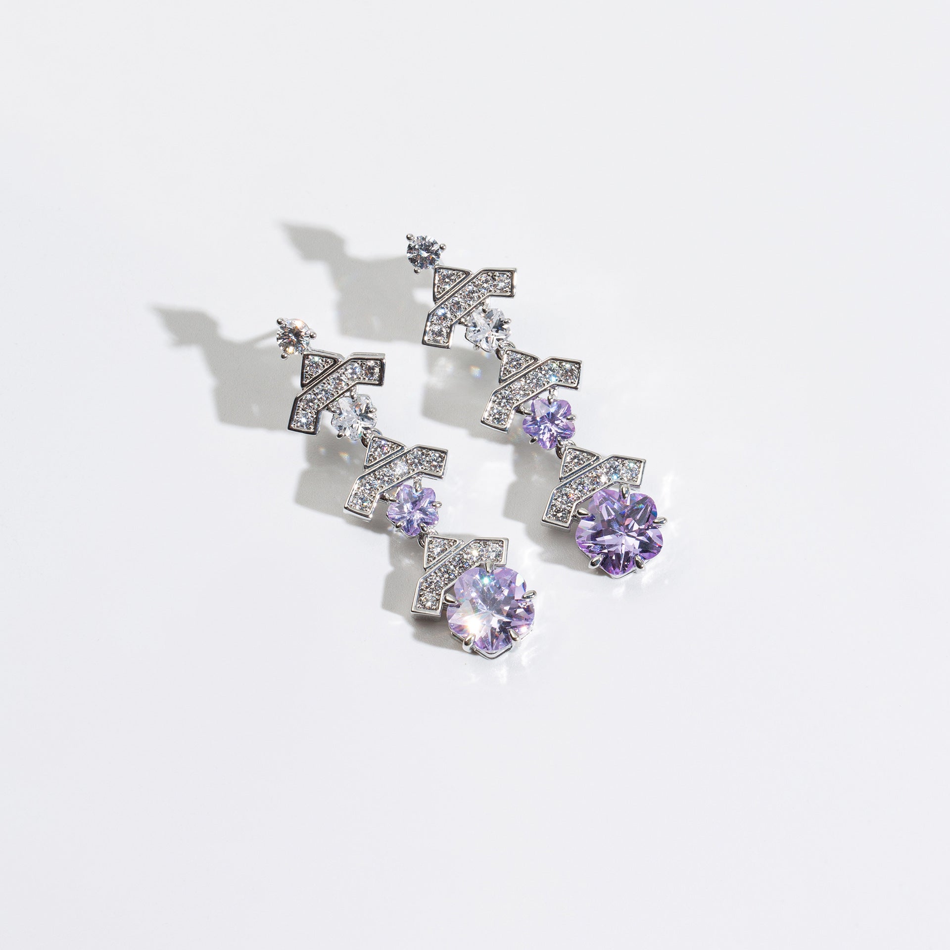 Luxury Purple Crystal Necklace Earrings Set – Silver Statement Jewelry
