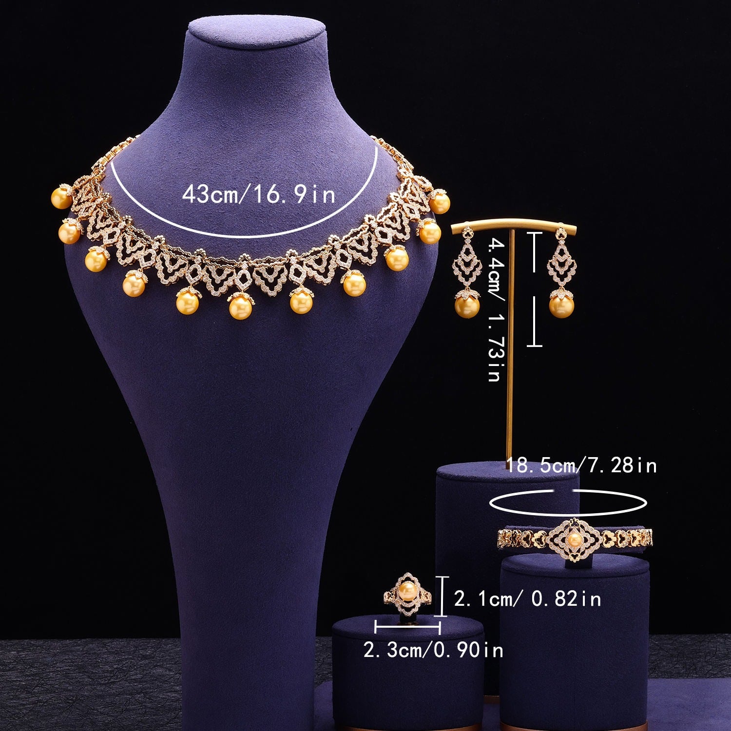 Luxury Gold Pearl Jewelry Set – Necklace Earrings Bracelet Ring for Women