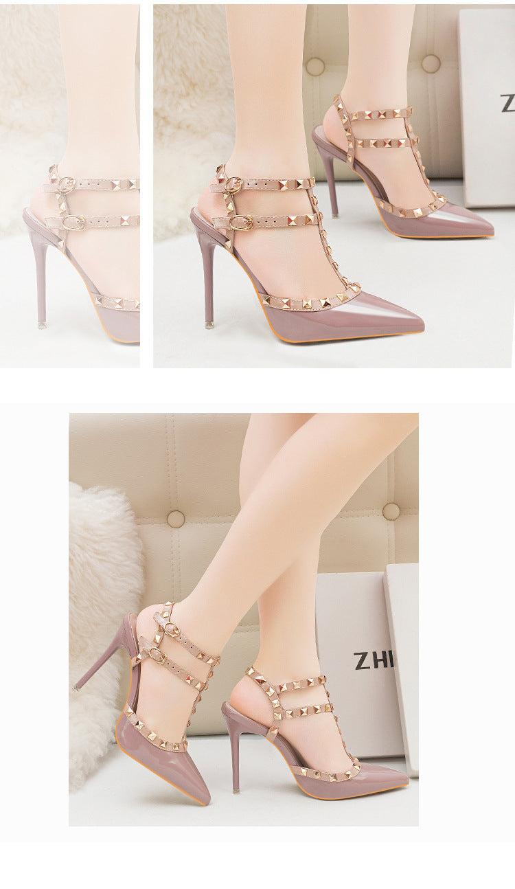 Fashion Rivet Patent Leather High Heels