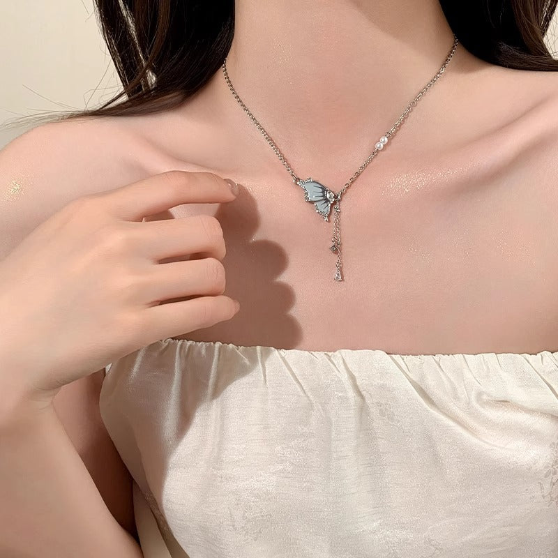 S925 Sterling Silver Butterfly Tassel Necklace