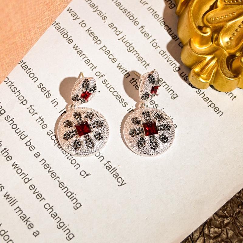 Vintage rhinestone eight-petal flower earrings