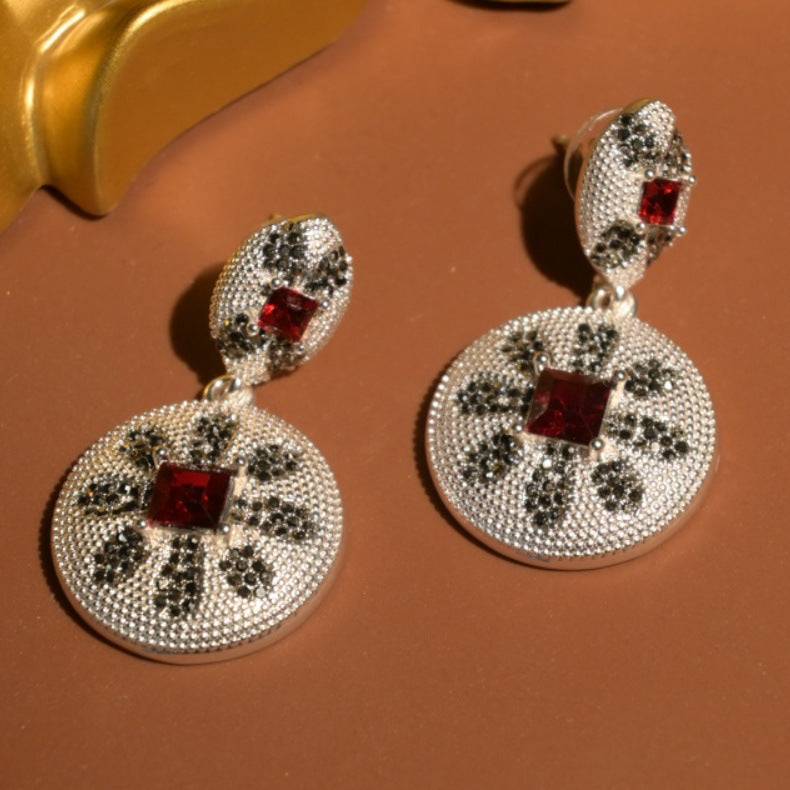 Vintage rhinestone eight-petal flower earrings